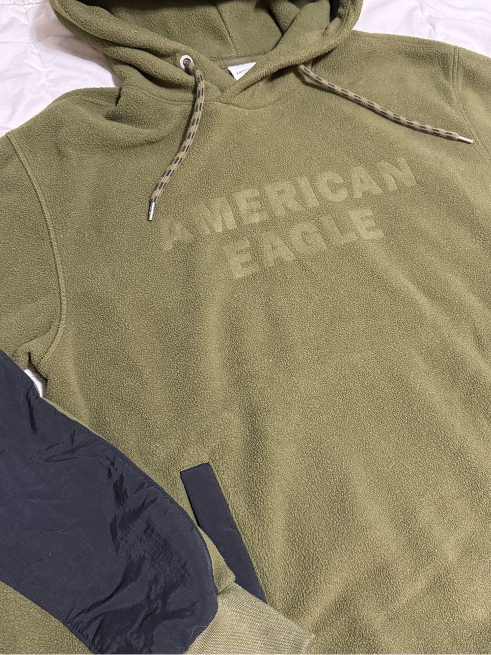 American Eagle Outfitters Olive Green Hoodie with Contrast Sleeve